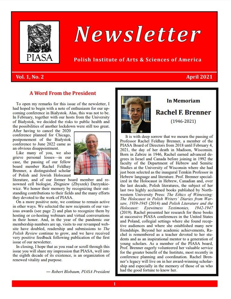 April 2021 PIASA Newsletter
